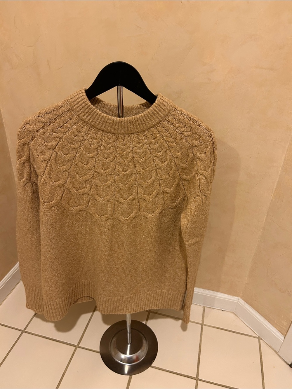 Charter Club Cable Yoke Crewneck Sweater in Camel